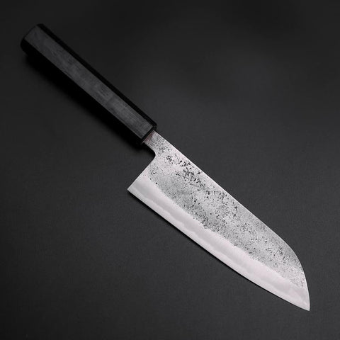 Santoku Blue Steel #2 Edelstahlummantelung Nashiji Dunkelblauer Urushi Griff 165mm-[Musashi]-[Japan-Küchenmesser]