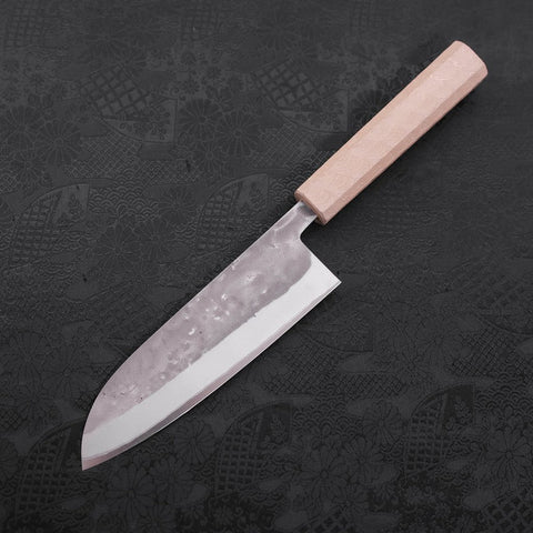 Santoku Blue Steel #2 Edelstahlummantelung Nashiji Weißer Ishime Griff 165mm-[Musashi]-[Japan-Küchenmesser]