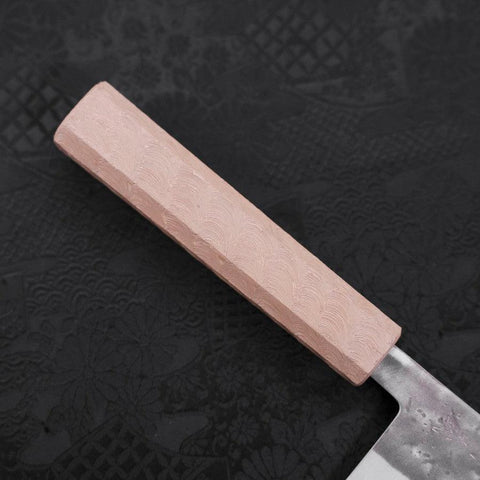 Santoku Blue Steel #2 Edelstahlummantelung Nashiji Weißer Ishime Griff 165mm-[Musashi]-[Japan-Küchenmesser]