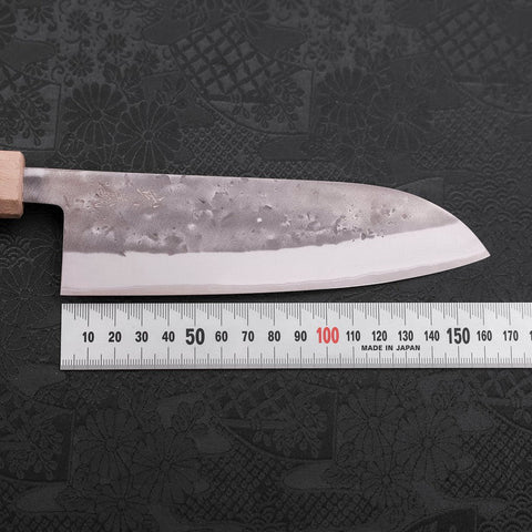 Santoku Blue Steel #2 Edelstahlummantelung Nashiji Weißer Ishime Griff 165mm-[Musashi]-[Japan-Küchenmesser]