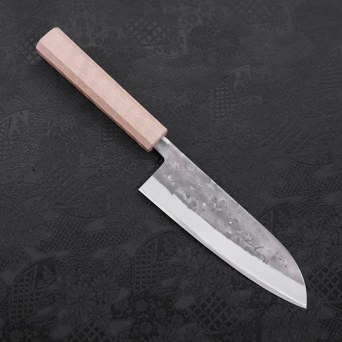Santoku Blue Steel #2 Edelstahlummantelung Nashiji Weißer Ishime Griff 165mm-[Musashi]-[Japan-Küchenmesser]