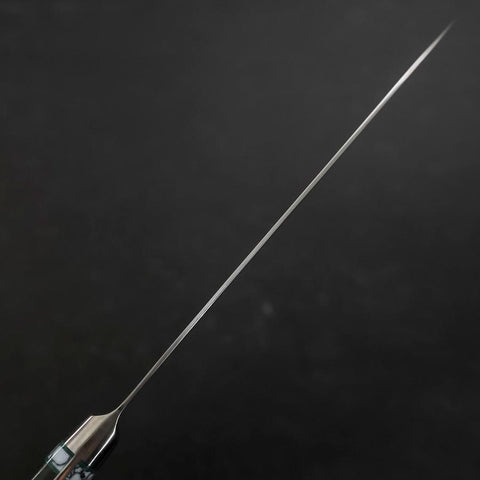 Santoku Blue Steel #2 Edelstahlummantelung Poliert Grüner Micarta Griff mit Türkis Inlay 180mm-[Musashi]-[Japan-Küchenmesser]