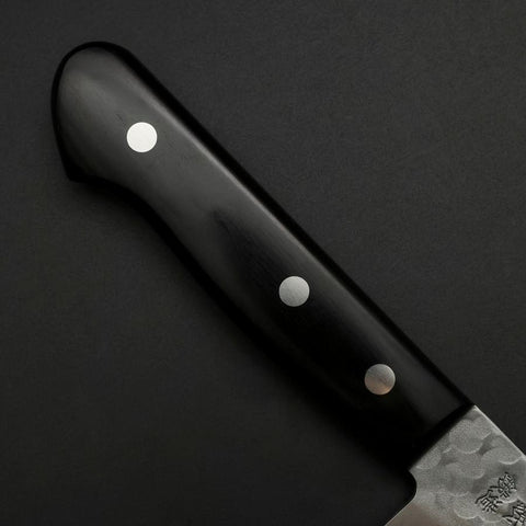 Santoku Blue Steel #2 Edelstahlummantelung Tsuchime Schwarzer Westlicher Griff 165mm-[Musashi]-[Japan-Küchenmesser]