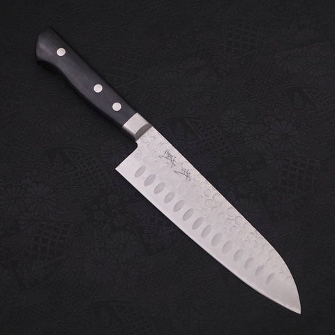 Santoku Blue Steel #2 Edelstahlummantelung, Tsuchime Westlicher Griff, 175mm-[Musashi]-[Japan-Küchenmesser]