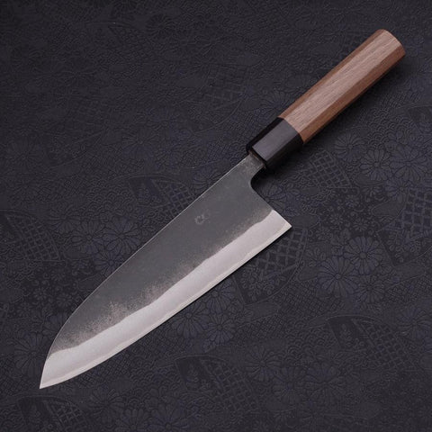 Santoku Blue Steel #2 Hon-Kurouchi Walnut Handle 190mm-[Musashi]-[Japan-Küchenmesser]