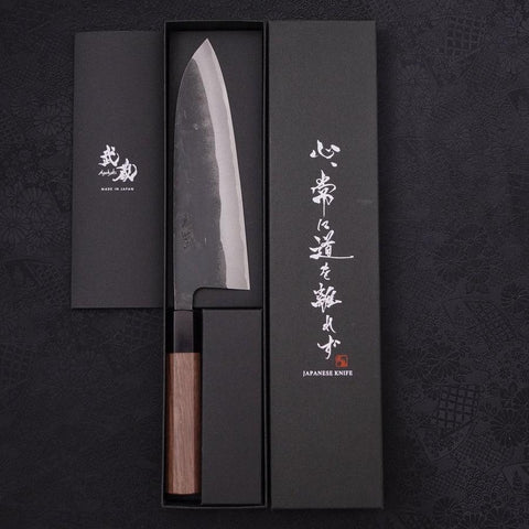 Santoku Blue Steel #2 Hon-Kurouchi Walnut Handle 190mm-[Musashi]-[Japan-Küchenmesser]