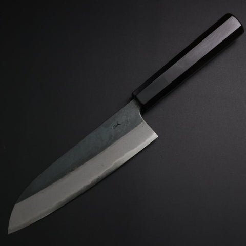 Santoku Blue Steel #2 Kurouchi Büffelhorn und Ebenholz Griff 165mm-[Musashi]-[Japan-Küchenmesser]