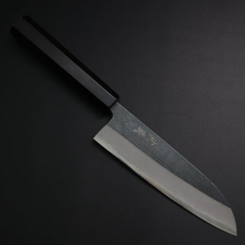Santoku Blue Steel #2 Kurouchi Büffelhorn und Ebenholz Griff 165mm-[Musashi]-[Japan-Küchenmesser]