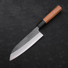 Santoku Blue Steel #2 Kurouchi Büffelhorn und Teakholz Griff 165mm-[Musashi]-[Japan-Küchenmesser]