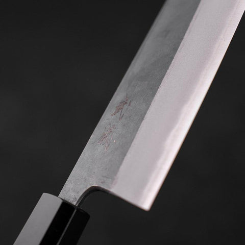 Santoku Blue Steel #2 Kurouchi Büffelhorn und Teakholz Griff 165mm-[Musashi]-[Japan-Küchenmesser]