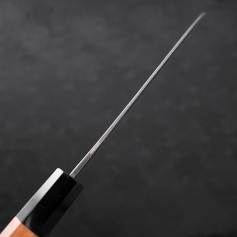 Santoku Blue Steel #2 Kurouchi Büffelhorn und Teakholz Griff 165mm-[Musashi]-[Japan-Küchenmesser]