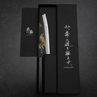 Santoku Blue Steel #2 Kurouchi Chokin Adler und Kiefer Büffelhorn und Ebenholz Griff 165mm-[Musashi]-[Japan-Küchenmesser]