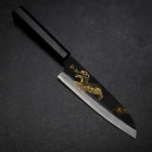 Santoku Blue Steel #2 Kurouchi Chokin Adler und Kiefer Büffelhorn und Ebenholz Griff 165mm-[Musashi]-[Japan-Küchenmesser]