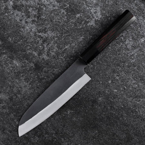 Santoku Blue Steel #2 Kurouchi Chokin Buddha Büffelhorn und Ebenholz Griff 165mm-[Musashi]-[Japan-Küchenmesser]