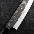 Santoku Blue Steel #2 Kurouchi Chokin Buddha Büffelhorn und Ebenholz Griff 165mm-[Musashi]-[Japan-Küchenmesser]