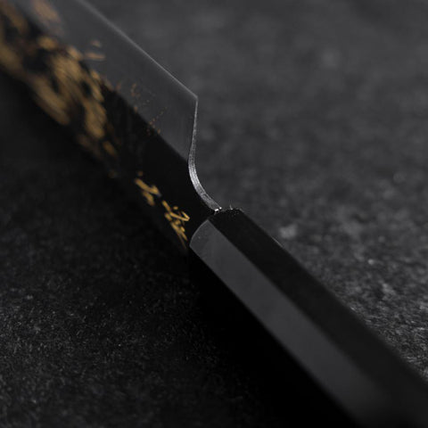 Santoku Blue Steel #2 Kurouchi Chokin Buddha Büffelhorn und Ebenholz Griff 165mm-[Musashi]-[Japan-Küchenmesser]