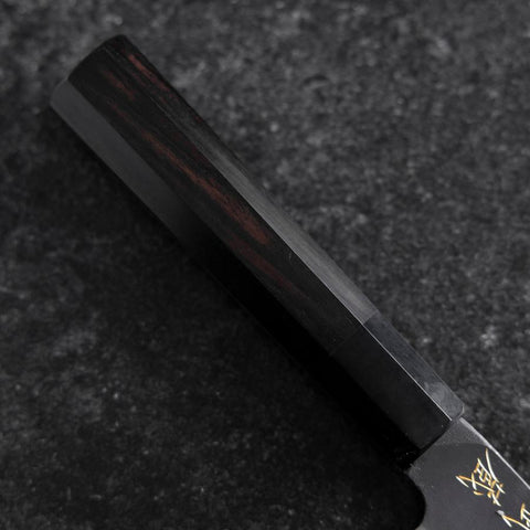 Santoku Blue Steel #2 Kurouchi Chokin Buddha Büffelhorn und Ebenholz Griff 165mm-[Musashi]-[Japan-Küchenmesser]