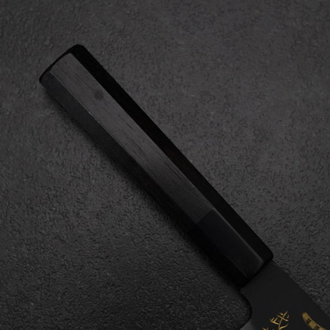 Santoku Blue Steel #2 Kurouchi Chokin Cheetah Buffalo Ebony Handle 165mm (6.5”)-[Musashi]-[Japan-Küchenmesser]
