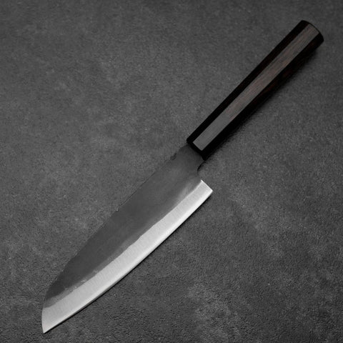Santoku Blue Steel #2 Kurouchi Chokin Drache Büffelhorn und Ebenholz Griff 165mm-[Musashi]-[Japan-Küchenmesser]