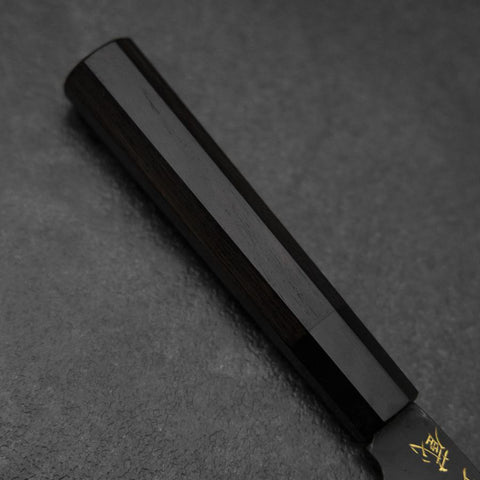 Santoku Blue Steel #2 Kurouchi Chokin Drache Büffelhorn und Ebenholz Griff 165mm-[Musashi]-[Japan-Küchenmesser]