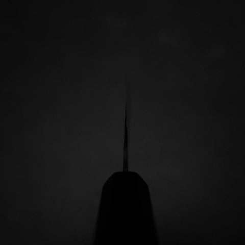 Santoku Blue Steel #2 Kurouchi Chokin Gepard Büffelhorn und Ebenholz Griff 165mm-[Musashi]-[Japan-Küchenmesser]