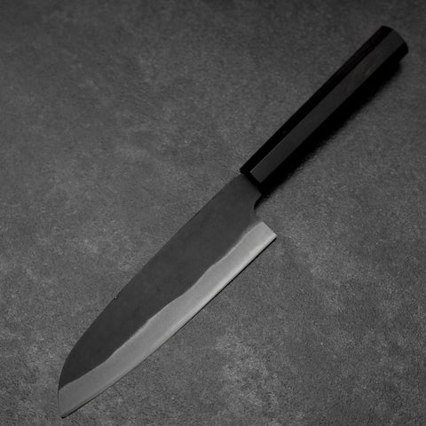 Santoku Blue Steel #2 Kurouchi Chokin Hannya Büffelhorn und Ebenholz Griff 165mm-[Musashi]-[Japan-Küchenmesser]