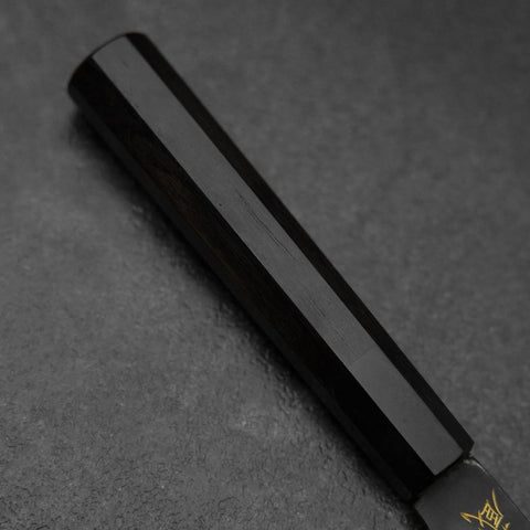 Santoku Blue Steel #2 Kurouchi Chokin Hannya Büffelhorn und Ebenholz Griff 165mm-[Musashi]-[Japan-Küchenmesser]