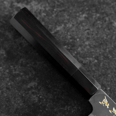 Santoku Blue Steel #2 Kurouchi Chokin Hirsch Büffelhorn und Ebenholz Griff 165mm-[Musashi]-[Japan-Küchenmesser]