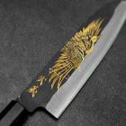 Santoku Blue Steel #2 Kurouchi Chokin Kranich Büffelhorn und Ebenholz Griff 165mm-[Musashi]-[Japan-Küchenmesser]