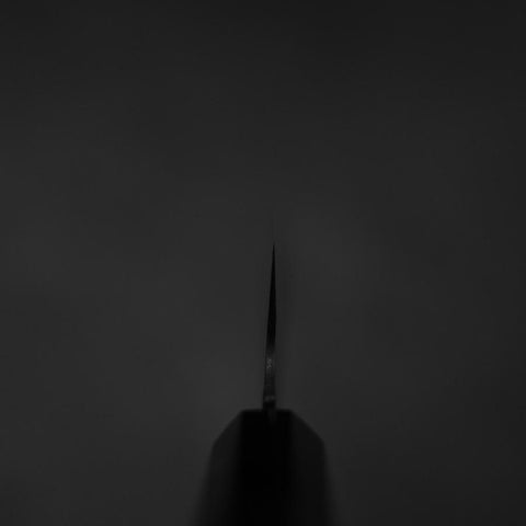 Santoku Blue Steel #2 Kurouchi Chokin Kranich Büffelhorn und Ebenholz Griff 165mm-[Musashi]-[Japan-Küchenmesser]