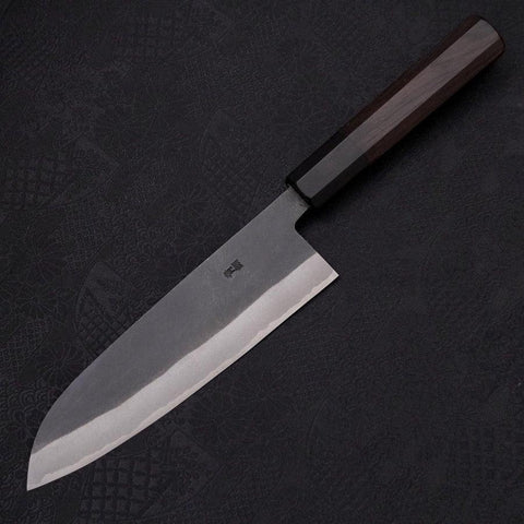 Santoku Blue Steel #2 Kurouchi Chokin "Sakura An Fuji" Büffelhorn und Ebenholz Griff 170mm-[Musashi]-[Japan-Küchenmesser]