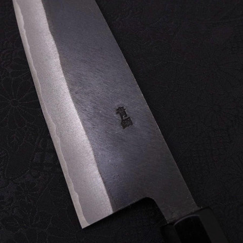 Santoku Blue Steel #2 Kurouchi Chokin "Sakura An Fuji" Büffelhorn und Ebenholz Griff 170mm-[Musashi]-[Japan-Küchenmesser]