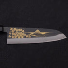 Santoku Blue Steel #2 Kurouchi Chokin "Sakura An Fuji" Büffelhorn und Ebenholz Griff 170mm-[Musashi]-[Japan-Küchenmesser]