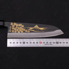 Santoku Blue Steel #2 Kurouchi Chokin "Sakura An Fuji" Büffelhorn und Ebenholz Griff 170mm-[Musashi]-[Japan-Küchenmesser]