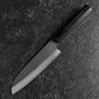 Santoku Blue Steel #2 Kurouchi Chokin Sakura-Fuji Büffelhorn und Ebenholz Griff 165mm-[Musashi]-[Japan-Küchenmesser]