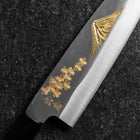 Santoku Blue Steel #2 Kurouchi Chokin Sakura-Fuji Büffelhorn und Ebenholz Griff 165mm-[Musashi]-[Japan-Küchenmesser]