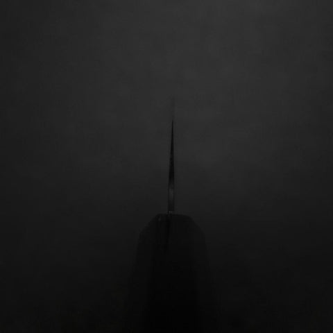 Santoku Blue Steel #2 Kurouchi Chokin Sakura Pagode Büffelhorn und Ebenholz Griff 165mm-[Musashi]-[Japan-Küchenmesser]