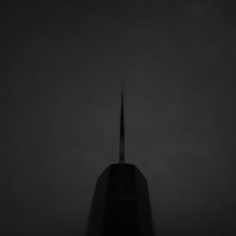 Santoku Blue Steel #2 Kurouchi Chokin Samurai im Neumond Büffelhorn und Ebenholz Griff 165mm-[Musashi]-[Japan-Küchenmesser]