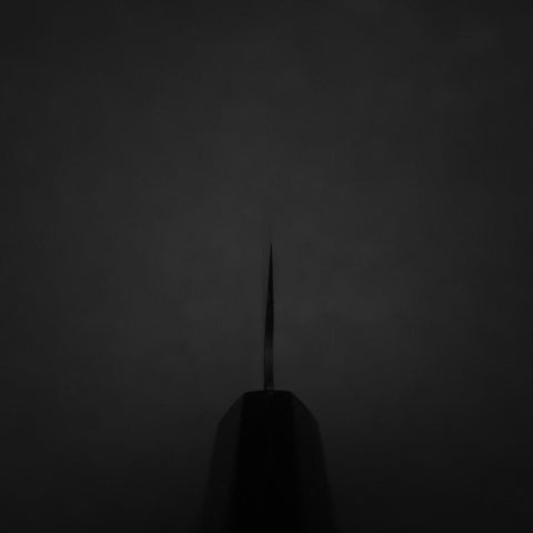 Santoku Blue Steel #2 Kurouchi Chokin Samurai im Vollmond Büffelhorn und Ebenholz Griff 165mm-[Musashi]-[Japan-Küchenmesser]