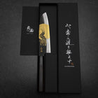 Santoku Blue Steel #2 Kurouchi Chokin Samurai im Vollmond Büffelhorn und Ebenholz Griff 165mm-[Musashi]-[Japan-Küchenmesser]