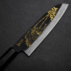 Santoku Blue Steel #2 Kurouchi Chokin Tiger im Bambus Büffelhorn und Ebenholz Griff 165mm-[Musashi]-[Japan-Küchenmesser]