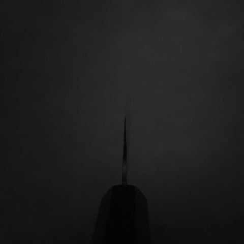 Santoku Blue Steel #2 Kurouchi Chokin Tiger im Bambus Büffelhorn und Ebenholz Griff 165mm-[Musashi]-[Japan-Küchenmesser]