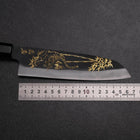 Santoku Blue Steel #2 Kurouchi Chokin Tiger im Bambus Büffelhorn und Ebenholz Griff 165mm-[Musashi]-[Japan-Küchenmesser]