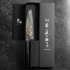 Santoku Blue Steel #2 Kurouchi Chokin Tokyo Tower Büffelhorn und Ebenholz Griff 165mm-[Musashi]-[Japan-Küchenmesser]
