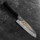 Santoku Blue Steel #2 Kurouchi Chokin Tokyo Tower Büffelhorn und Ebenholz Griff 165mm-[Musashi]-[Japan-Küchenmesser]