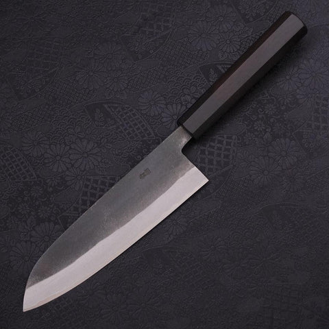 Santoku Blue Steel #2 Kurouchi Chokin "Welle An Fuji" Büffelhorn und Ebenholz Griff 170mm-[Musashi]-[Japan-Küchenmesser]