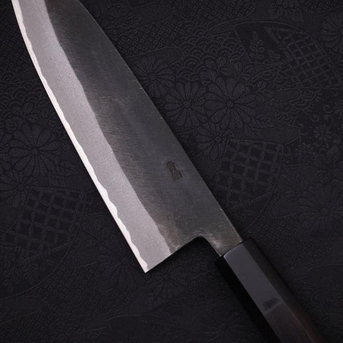 Santoku Blue Steel #2 Kurouchi Chokin "Welle An Fuji" Büffelhorn und Ebenholz Griff 170mm-[Musashi]-[Japan-Küchenmesser]
