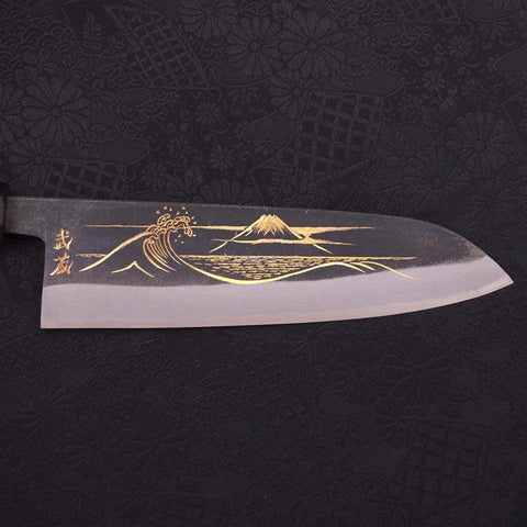Santoku Blue Steel #2 Kurouchi Chokin "Welle An Fuji" Büffelhorn und Ebenholz Griff 170mm-[Musashi]-[Japan-Küchenmesser]