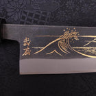 Santoku Blue Steel #2 Kurouchi Chokin "Welle An Fuji" Büffelhorn und Ebenholz Griff 170mm-[Musashi]-[Japan-Küchenmesser]