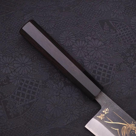 Santoku Blue Steel #2 Kurouchi Chokin "Welle An Fuji" Büffelhorn und Ebenholz Griff 170mm-[Musashi]-[Japan-Küchenmesser]